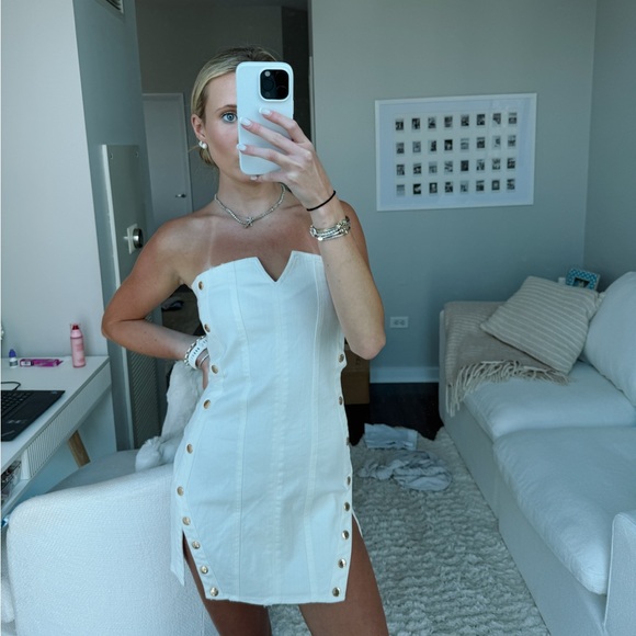 Retrofete White Denim Mini Dress - Picture 1 of 6